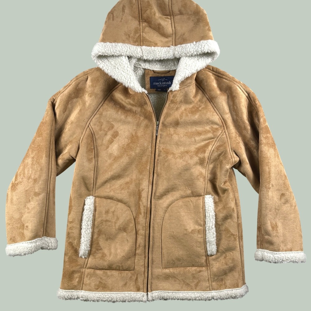 Mackintosh New England Jacket Women M Tan Faux Suede Sherpa Hooded Winter Warm